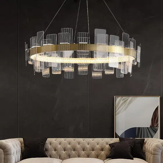 D100CM Ring Rectangular Acrylic Pendant Lamp in Aluminum, scale view
