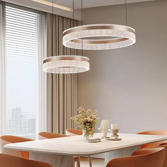 Ring Acrylic Silver Red Pendant Light in Aluminum and Acrylic, installed view
