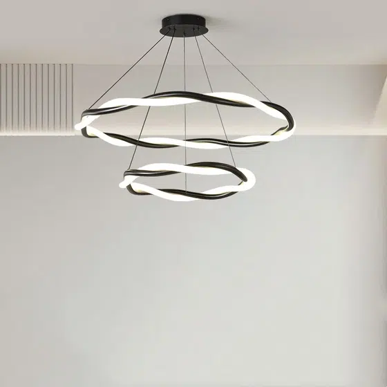 Ring Black White Silicone Pendant Lamp in Hardware and Silicone, product photograph
