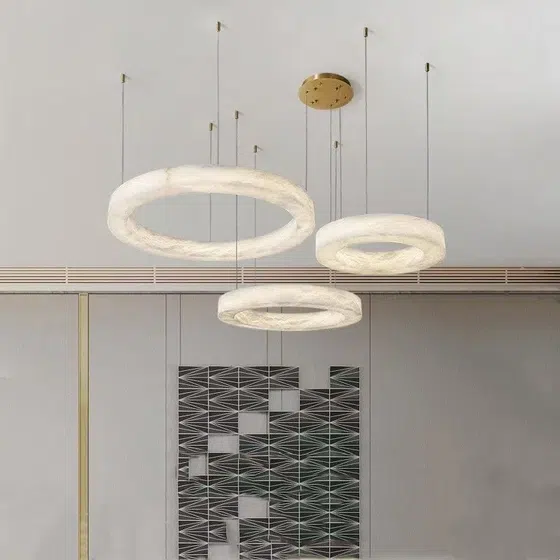 Ring Copper Marble LED Pendant Lamp in Copper and Marble, installed view