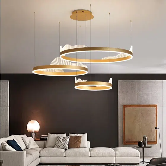 Ring Circle Wave Acrylic Pendant Light in Aluminum Spray Paint and Acrylic, installed view