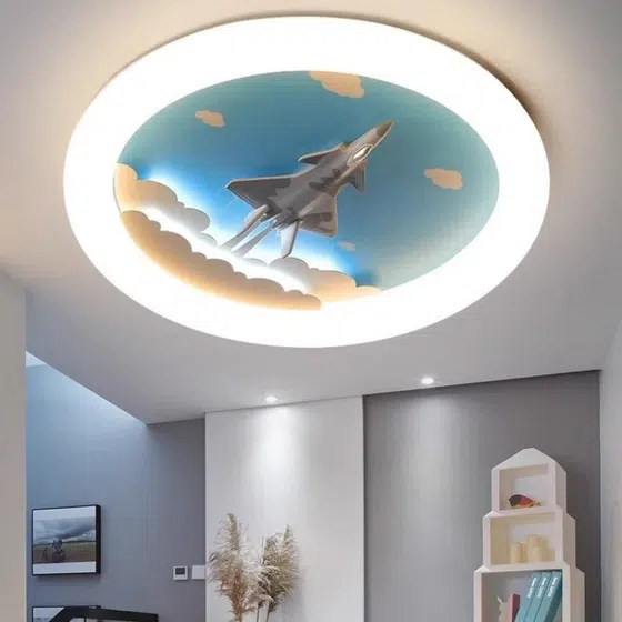 Cartoon Rocket LED Silicone Ceiling Lamp in Iron and Resin and Silicone, installed view