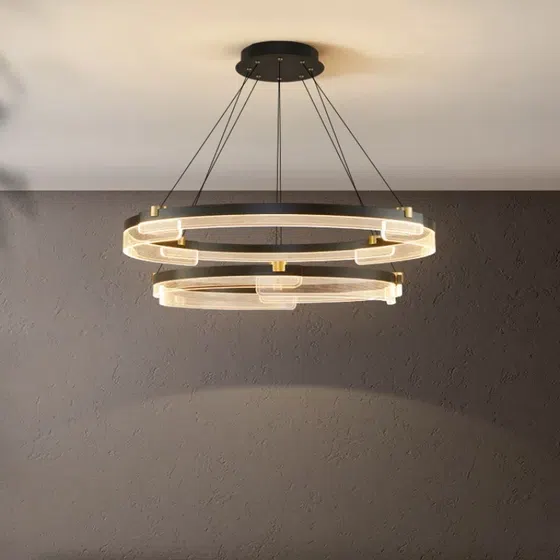 D100CM Round Acrylic Black LED Pendant Light in Aluminum, product photograph