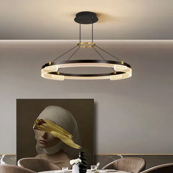 D100CM Round Acrylic Black LED Pendant Light in Aluminum, detail view