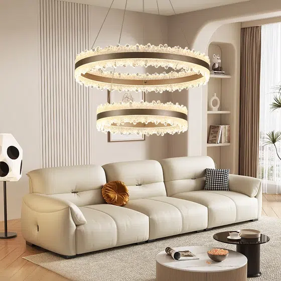 Round Acrylic Aluminum Circle Pendant Light in Aluminum and Acrylic, detail view