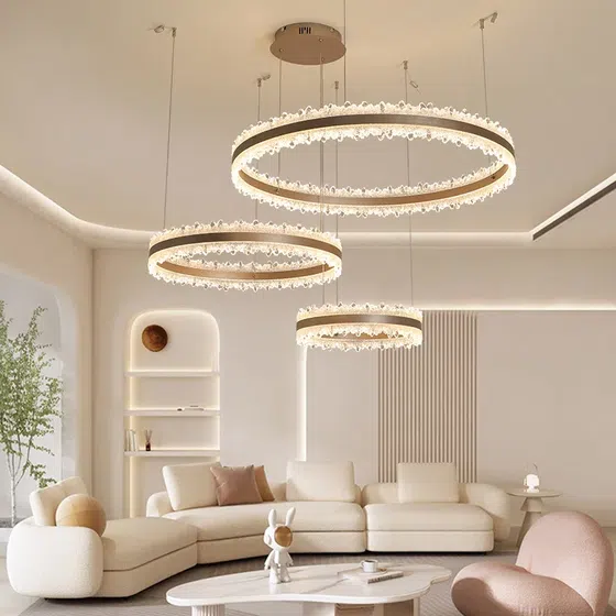 Round Acrylic Aluminum Circle Pendant Light in Aluminum and Acrylic, installed view