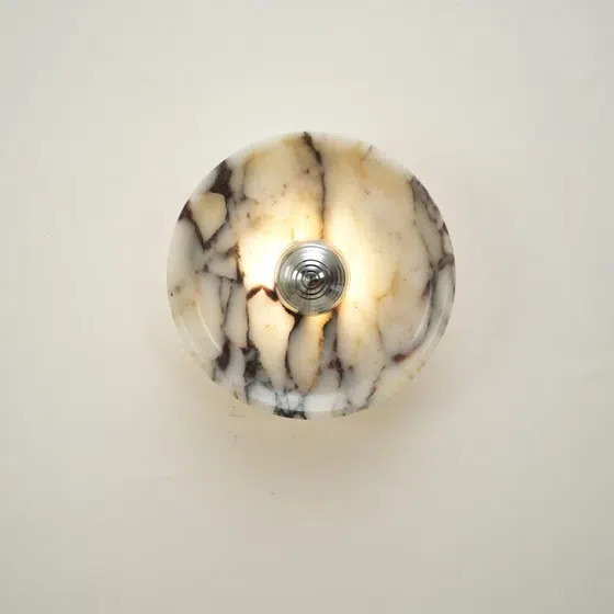 D25CM Round Hardware Marble Wall Light in Hardware and Bulgari Stone, detail view