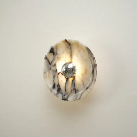 D25CM Round Hardware Marble Wall Light in Hardware and Bulgari Stone, installed view