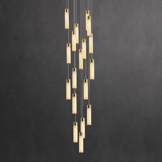 S Shape Long Golden Marble Pendant Lamp in Copper and Marble, product photograph