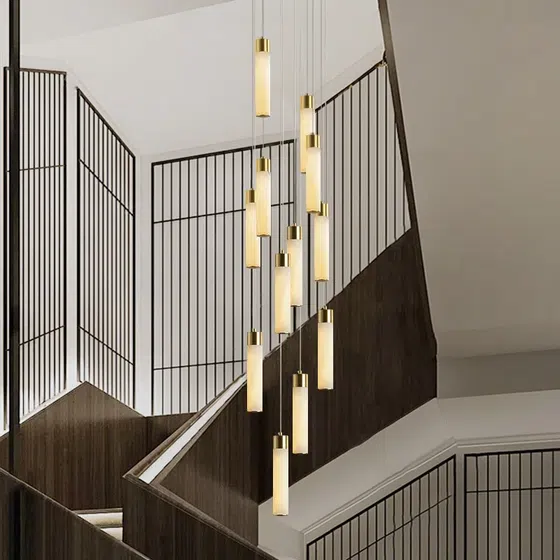 S Shape Long Golden Marble Pendant Lamp in Copper and Marble, detail view