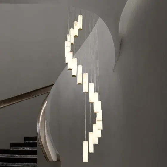 S Shape Long White Marble Pendant Light in Copper and Marble, detail view