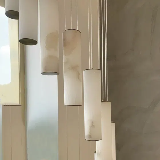 S Shape Long White Marble Pendant Light in Copper and Marble, scale view