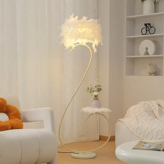 H160CM S-Shaped Colorful Feather LED Floor Light in Hardware and Feather, product photograph