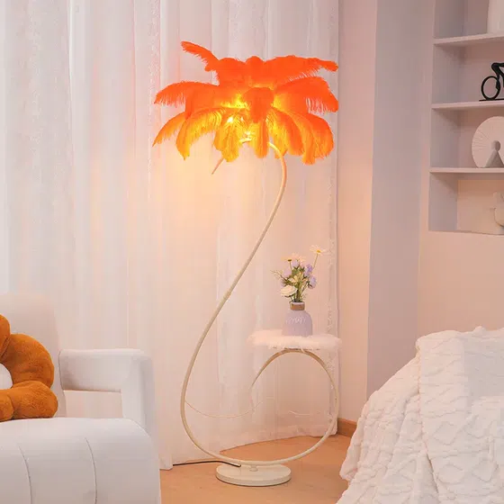 H160CM S-Shaped Colorful Feather LED Floor Light in Hardware and Feather, installed view