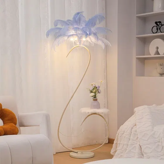 H160CM S-Shaped Colorful Feather LED Floor Light in Hardware and Feather, scale view