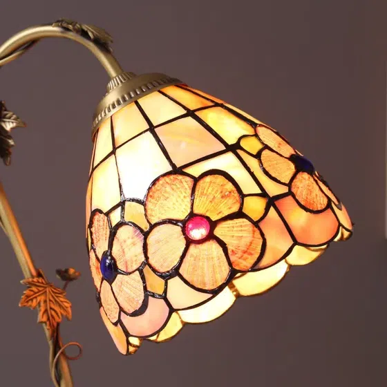 European Shell Marble Stained Glass Table Light in Copper and Marble and Shell, scale view