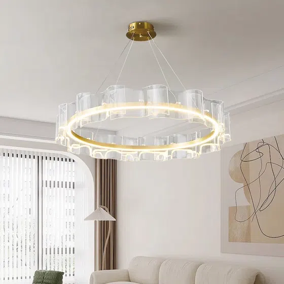 D100CM Silicone Wave Acrylic Pendant Light in Aluminum, product photograph