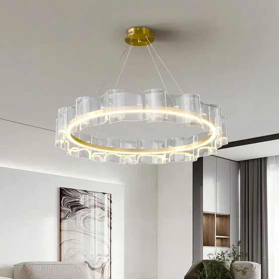 D100CM Silicone Wave Acrylic Pendant Light in Aluminum, detail view