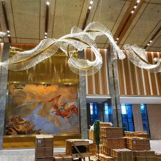 Silk Wave Glass Chandelier in Stainless Steel and Glass, detail view