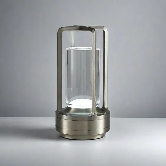 Golden Silver Black Lantern LED Table Lamp in Aluminum and Acrylic, scale view