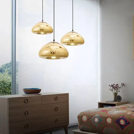 E27/E26 Gold Silver Gray Lava Glass Pendant Lamp in Iron and Glass, installed view