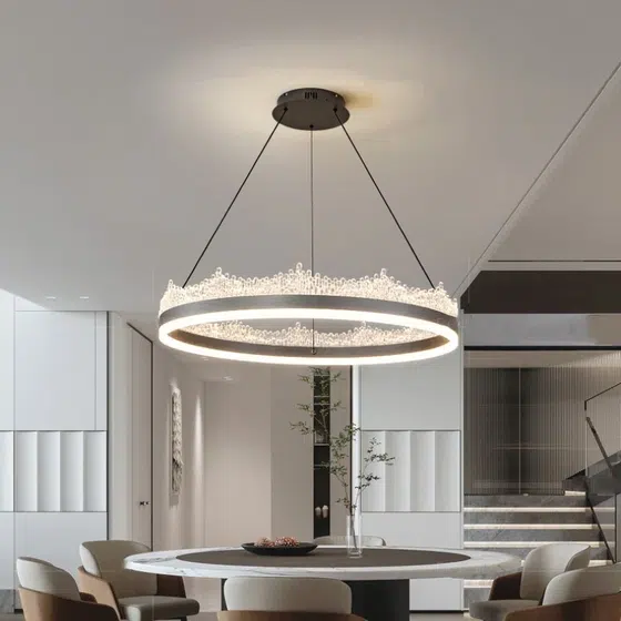 Silver Gray Resin Red Acrylic Pendant Lamp in Aluminum and Acrylic, installed view