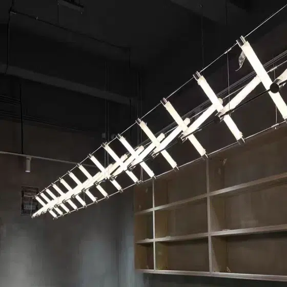 Sliver Gold Glass Tube Pendant Light in Iron and Glass, installed view