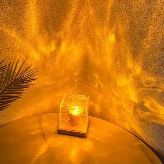 H12cm Square Water Ripple Table Lamp in PS and Acrylic, installed view