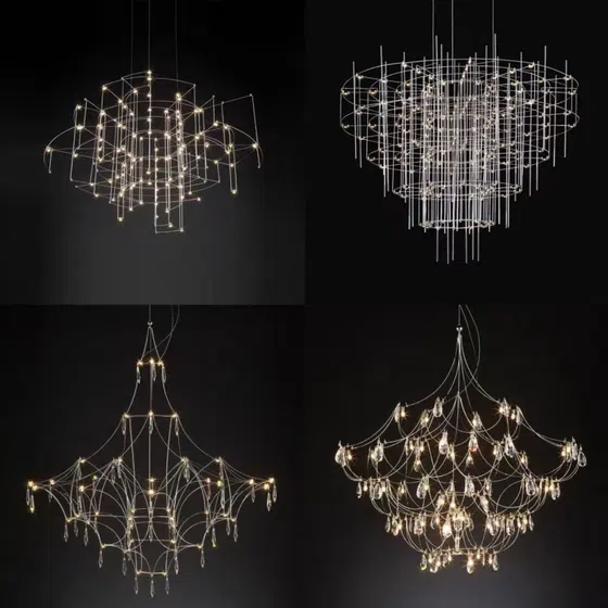 Large LED Stainless Steel Crystal Chandelier in Stainless Steel and Crystal, product photograph