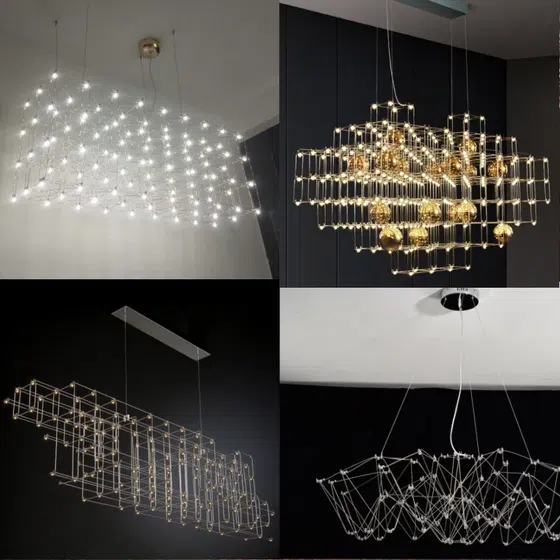 Large LED Stainless Steel Crystal Chandelier in Stainless Steel and Crystal, detail view