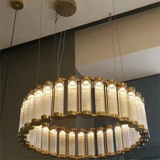 D150CM Stainless Steel Scroll Copper Pendant Lamp in Stainless Steel and Copper, product photograph