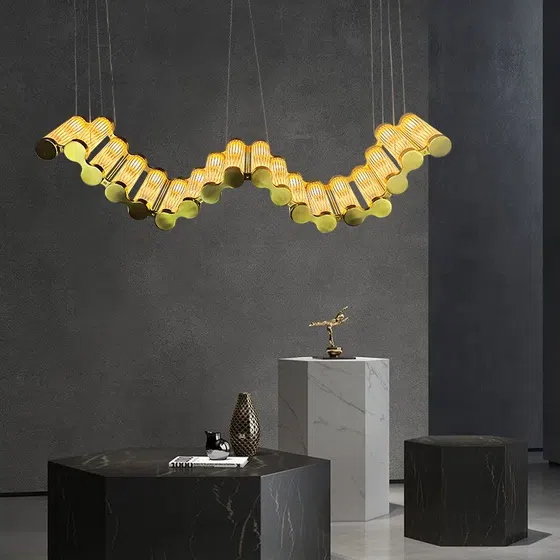 D150CM Stainless Steel Scroll Copper Pendant Lamp in Stainless Steel and Copper, detail view