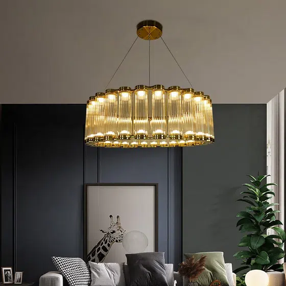 D150CM Stainless Steel Scroll Copper Pendant Lamp in Stainless Steel and Copper, installed view