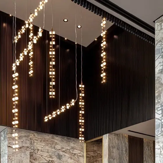Stainless Steel Acrylic Long Pendant Light in Stainless Steel and Acrylic, detail view