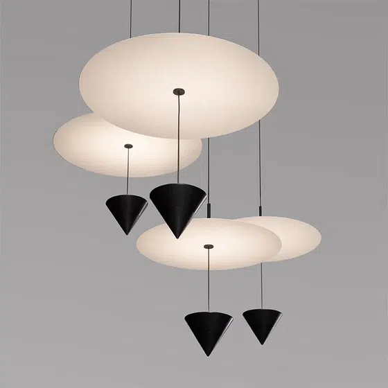 D40cm Suspension Linear Black LED Pendant Lamp in Hardware and Acrylic, detail view