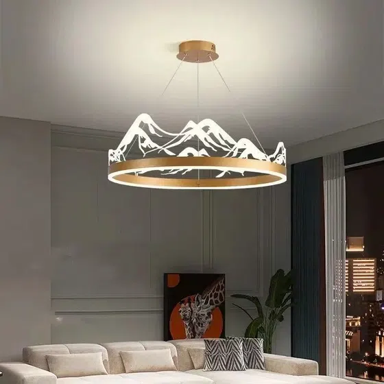 Gold Transparent Wave Acrylic Pendant Light in Aluminum Spray Paint and Acrylic, product photograph