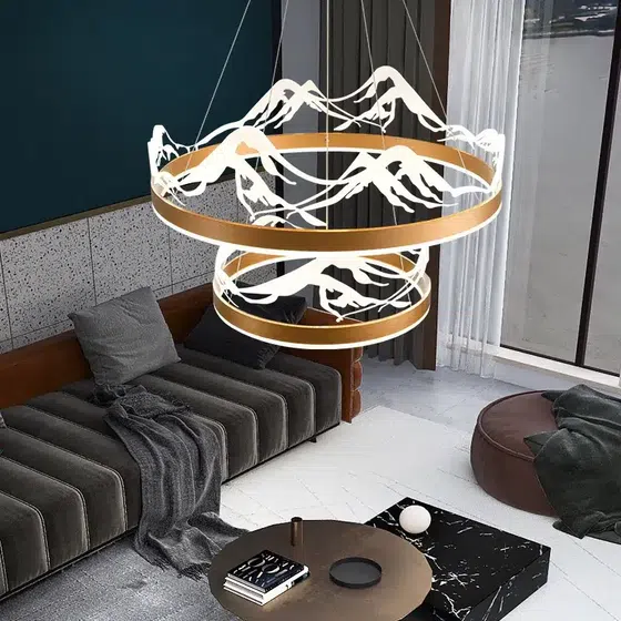 Gold Transparent Wave Acrylic Pendant Light in Aluminum Spray Paint and Acrylic, detail view