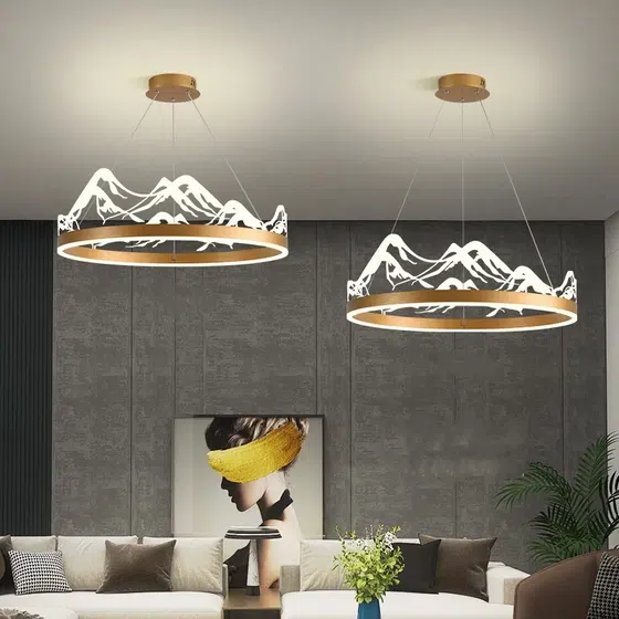 Gold Transparent Wave Acrylic Pendant Light in Aluminum Spray Paint and Acrylic, installed view