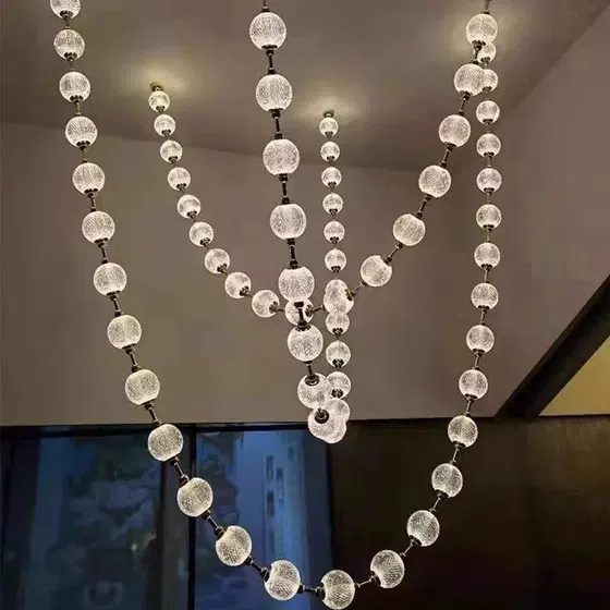 Custom Transparent Acrylic Big Pendant Light in Metal and Acrylic, detail view
