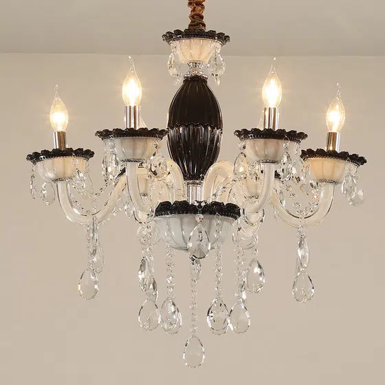 Transparent Black Crystal Chandelier in Iron and Crystal and Glass, scale view