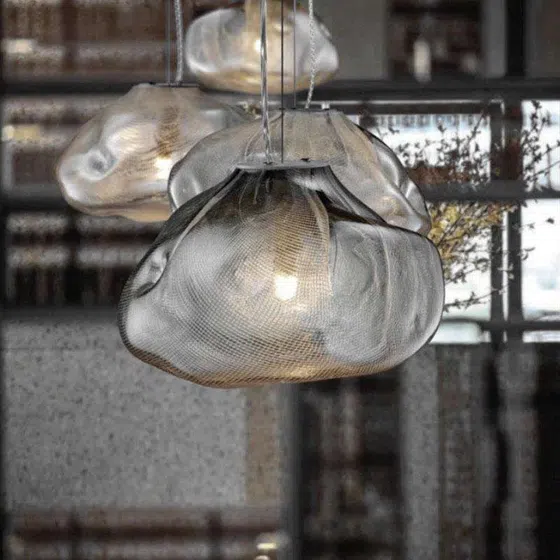 Gold Transparent Cloud Custom Glass Chandelier in Stainless Steel and Glass, scale view