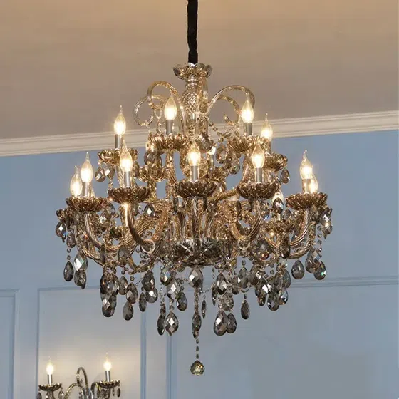 Transparent Crystal Big Chandelier in Iron and Crystal and Glass and Fabric, detail view
