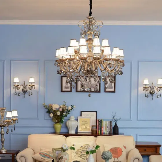 Transparent Crystal Big Chandelier in Iron and Crystal and Glass and Fabric, installed view