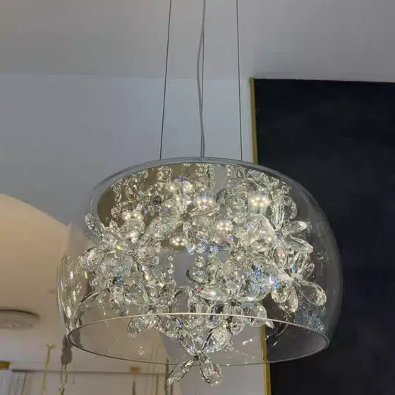 Transparent Glass Crystal Pendant Lamp in Glass and Crystal, product photograph
