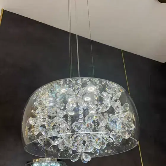 Transparent Glass Crystal Pendant Lamp in Glass and Crystal, detail view