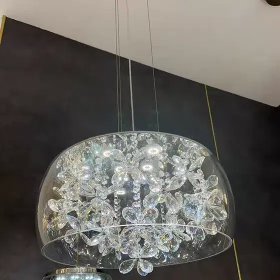Transparent Glass Crystal Pendant Lamp in Glass and Crystal, installed view
