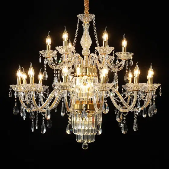 Transparent Gold Glass Chandelier in Iron and Crystal and Glass, detail view