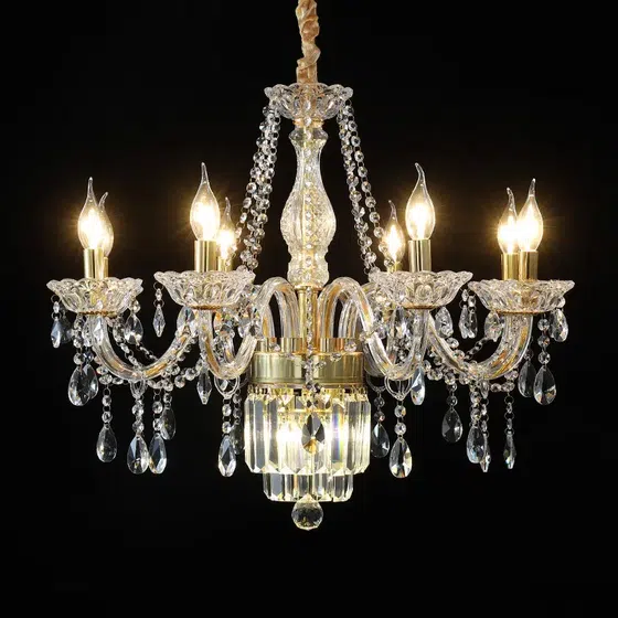 Transparent Gold Glass Chandelier in Iron and Crystal and Glass, installed view