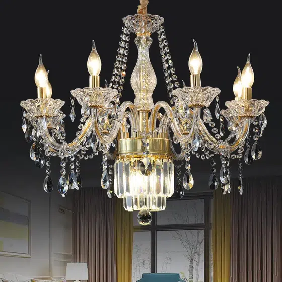Transparent Gold Glass Chandelier in Iron and Crystal and Glass, scale view