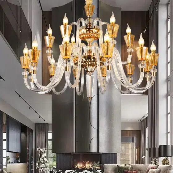 Transparent Golden Glass Tube Chandelier in Iron and Crystal and Glass, detail view